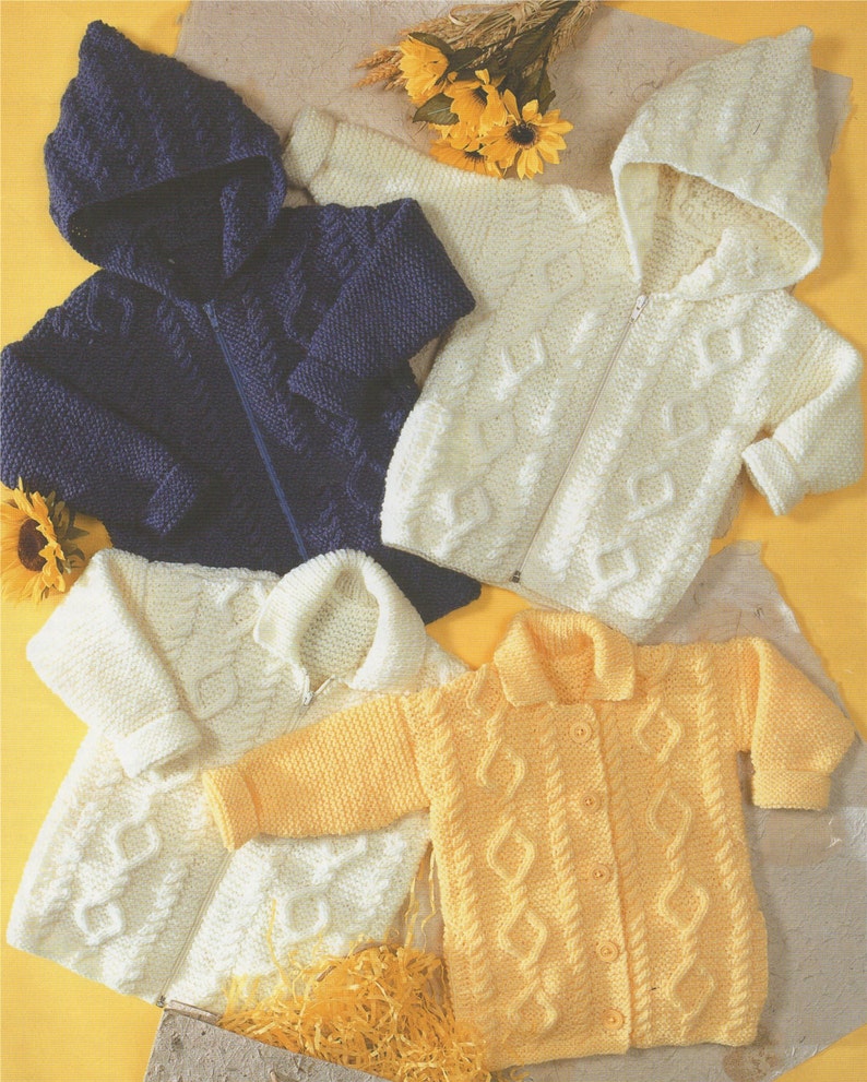 Childrens Aran Hoodie Jacket Knitting Pattern PDF Boys or Etsy