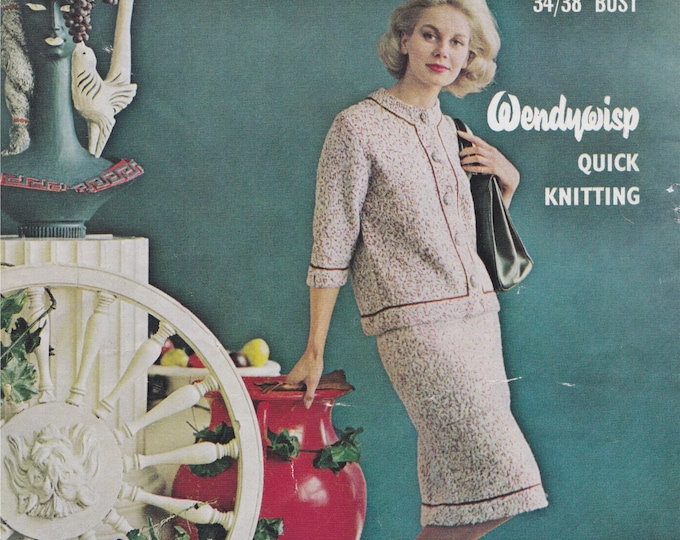 Womens Suit Knitting Pattern PDF Ladies 34, 36 and 38 inch bust, Jacket and Skirt Suit, Vintage Knitting Patterns for Women