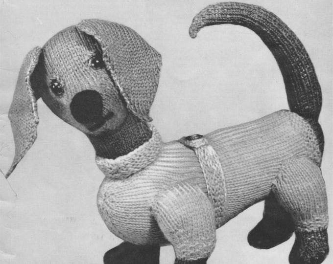 Dashshund Dog Toy Knitting Pattern PDF, Dog Mascot, Cuddly Toy, Vintage Toy Knitting Patterns, Download