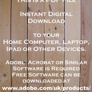 Pu&ograve; includere: Testo su uno sfondo a grana di legno che recita "Questo &egrave; un file PDF. Download digitale istantaneo sul tuo computer di casa, laptop, iPad o altri dispositivi. Adobe Acrobat o un software simile &egrave; richiesto. Il software gratuito pu&ograve; essere scaricato su www.adobe.com/uk/products/reader.html"