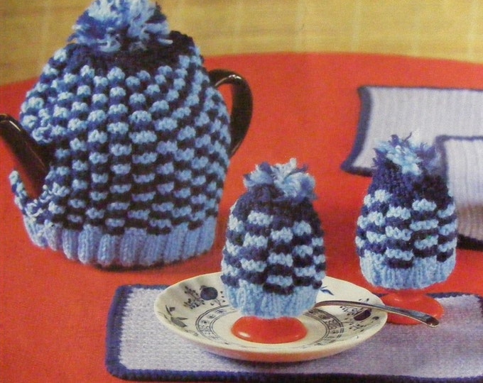 Tea Cosy and Egg Cup Cosies Knitting Pattern : Teapot Cosy, Breakfast Table Home Accessories - Vintage Kniting Patterns . e-pattern download