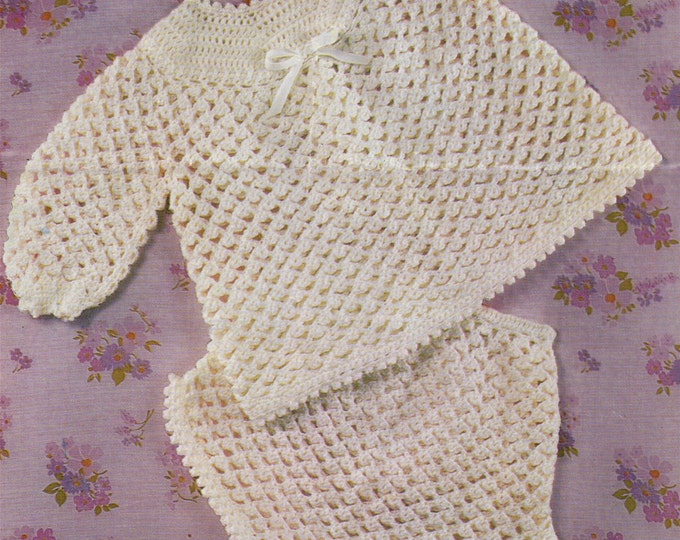 Baby Girls Angel Top and Pants Crochet Pattern PDF . Babies 18 and 20 inch chest . 4 Ply . Short Dress . Nappy Cover-up . e-pattern Download