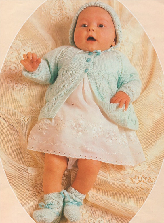 Premature Baby Matinee Coat Bonnet and Bootees PDF Knitting Pattern Babies Boys or Girls 14 16 and 18 inch chest e pattern Download Etsy Mexico
