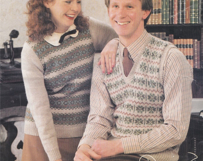 Fair Isle Sweater and Slipover Knitting Pattern PDF Womens or Mens 32, 34, 36, 38, 40 &  42 inch chest, Pullover, Vintage Fair Isle Patterns