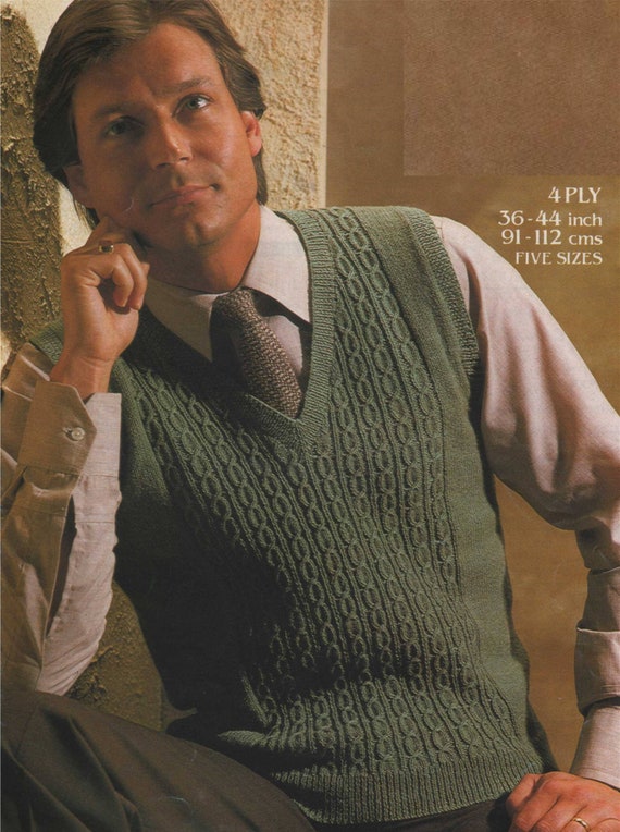 Mens Pullover Knitting Pattern PDF Mans 36 38 40 42 and 44 Inch Chest Slipover Sleeveless Jumper Vintage Knitting Patterns for Men Etsy Ireland