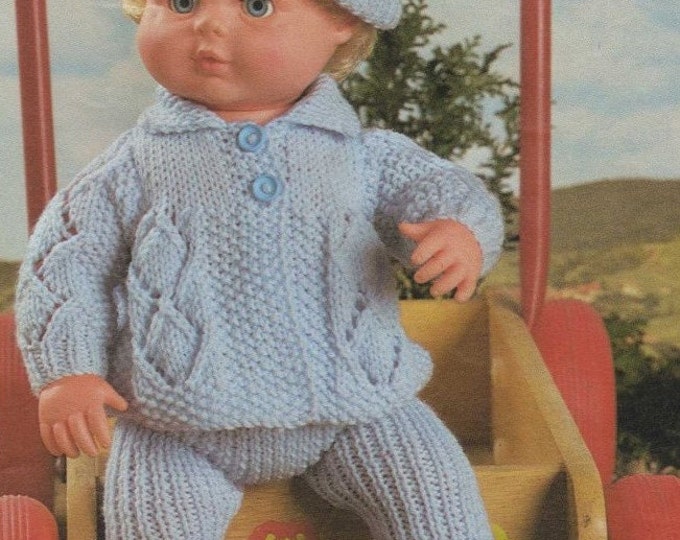 Dolls Clothes Knitting Pattern PDF for 9 - 10, 12 - 13 and 14 - 16 inch Baby Doll, Jacket, Leggings and Hat, Tiny Tears, Berenguer Dolls