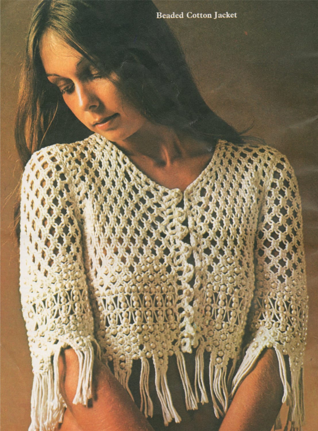 Womens Beaded Jacket Macrame Pattern PDF Ladies Cardigan