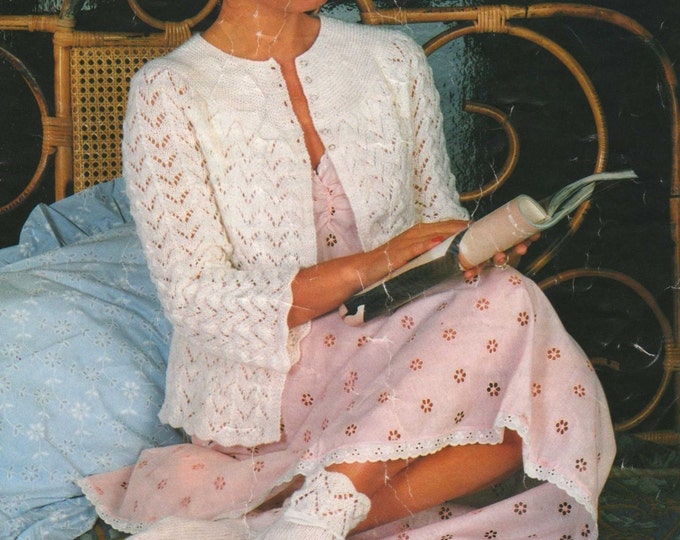 Womens Bedjacket and Bed Socks Knitting Pattern PDF Ladies 32 - 34, 36 - 38, 40 - 42 and 44 - 46 inch chest, Bed Cardigan, pdf Download