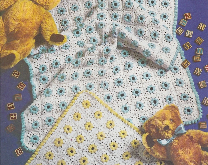 Cot and Pram Cover Blanket Crochet Pattern PDF Babies Accessories, Crochet Motif Squares, QK Yarn, Vintage Crochet Patterns for Baby