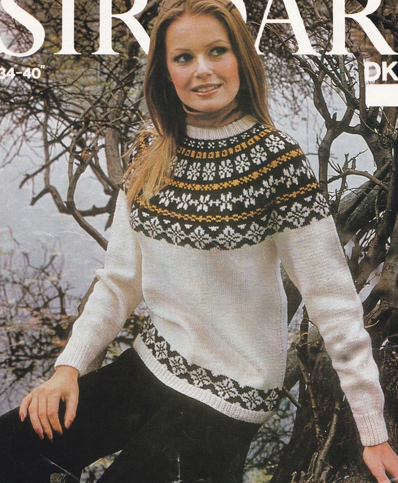 Womens Fair Isle Yoke Sweater Knitting Pattern PDF Ladies 34 Etsy New Zealand
