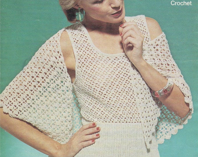 Womens Top and Shawl Crochet Pattern PDF Ladies 32, 34, 36 and 38 inch chest, Shoulder Wrap, Summer Top, Vintage Crochet Patterns for Women