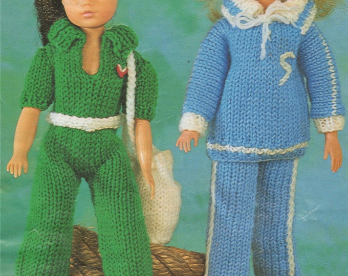 Dolls Clothes Knitting Pattern for 12 inch doll, Pant Suit and Tracksuit, Sindy, Fashion Doll, Vintage Knitting Patterns for Dolls, Download