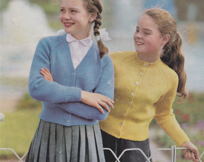 Round or V Neck Cardigan Knitting Pattern PDF 30, 32 and 34 inch chest, School Uniform Cardigan, Vintage Knitting Patterns for Children