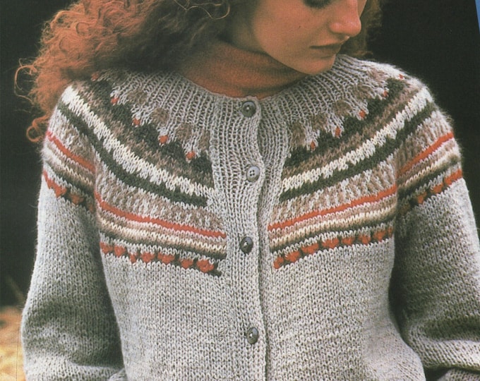 Womens Fair Isle Cardigan Knitting Pattern PDF Ladies 32 - 34, 36 - 38 and 40 - 42 inch chest, Vintage Knitting Patterns for Women