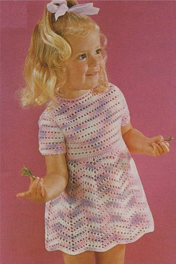 Girls Dress Crochet Pattern PDF Toddlers 20, 22 and 24 inch chest, Summer Crochet Dress, Vintage Crochet Patterns for Children, Download