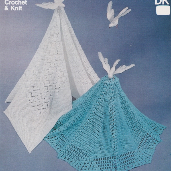 Babies Shawl Pattern PDF Knitted and Crocheted Designs, Square White is Knitted, Circular Blue is Crocheted, Vintage Patterns for Baby