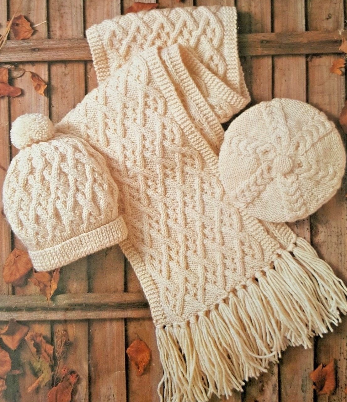 Aran Hat Beret And Scarf Knitting Pattern Pdf For Ladies