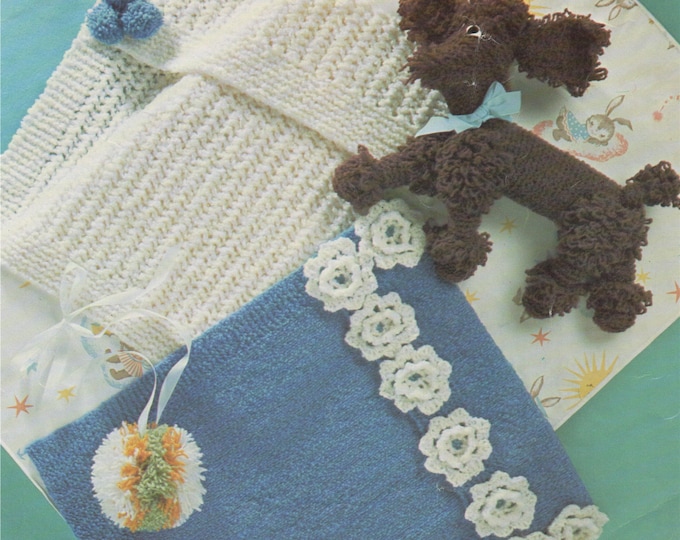 Baby Blanket and Poodle Dog Toy Knitting Pattern PDF, Crochet Flower Motif, 2 designs , Babies Cot Blanket, Download