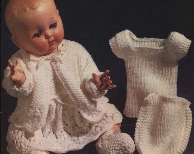 Dolls Clothes Knitting Pattern PDF for 14 and 16 inch Doll, Baby Dolls Outfit Pattern, Vintage Knitting Patterns for Dolls, pdf Download