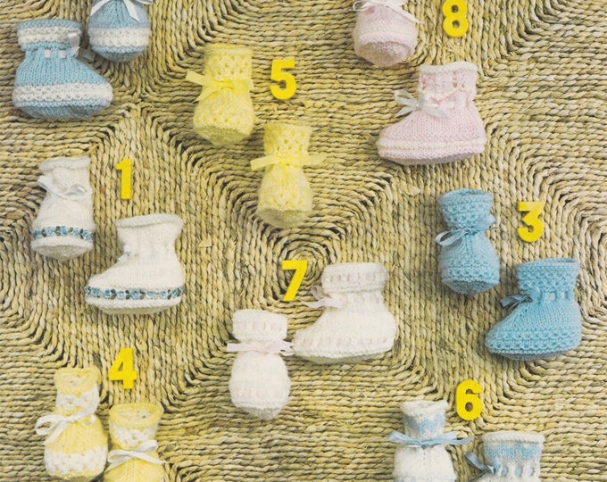 Babies Bootees Knitting Pattern PDF Boys or Girls 1 - 6 months, Baby Booties, QK Quickerknit Yarn, Vintage Knit Patterns
