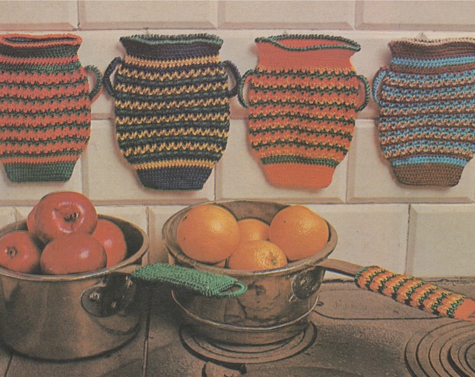 Pot Holder Pot Stand and Saucepan Handle Covers PDF Crochet Pattern . Kitchen Accessories . Vintage Home Crochet Patterns for the Home