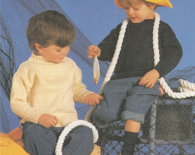 Toddlers Guernsey Sweater Knitting Pattern PDF Babies Boys or Girls 20 - 22 inch chest, Guernsey Jumper, Vintage Knitting Patterns for Baby