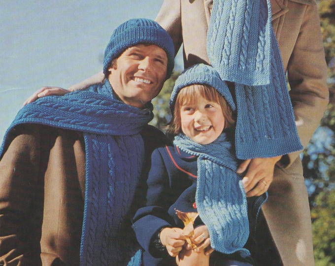 Family Hat and Scarf Knitting Pattern PDF Mens, Womens and Childrens, Boys or Girls, Cable Pattern, Cable Hat, Cable Scarf, Hats and Scarves