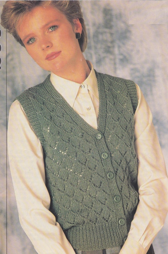 Lacy V Neck Waistcoat Knitting Pattern 