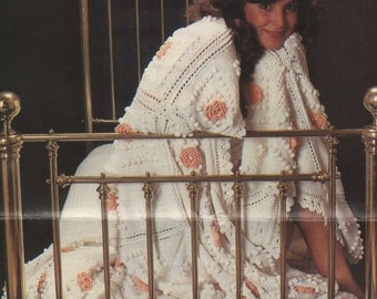 Vintage Knit Bedspread Pattern: Crochet Flowers Afghan (PDF Download)