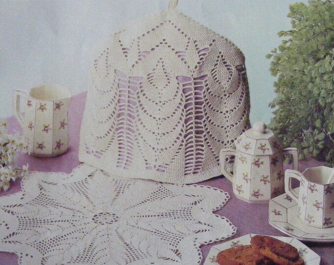 Teapot Cosy and Doily Crochet Pattern PDF, Tea Pot Cover, Table Mat, Table Linen Pattern, Vintage Crochet Patterns for the Home, Download