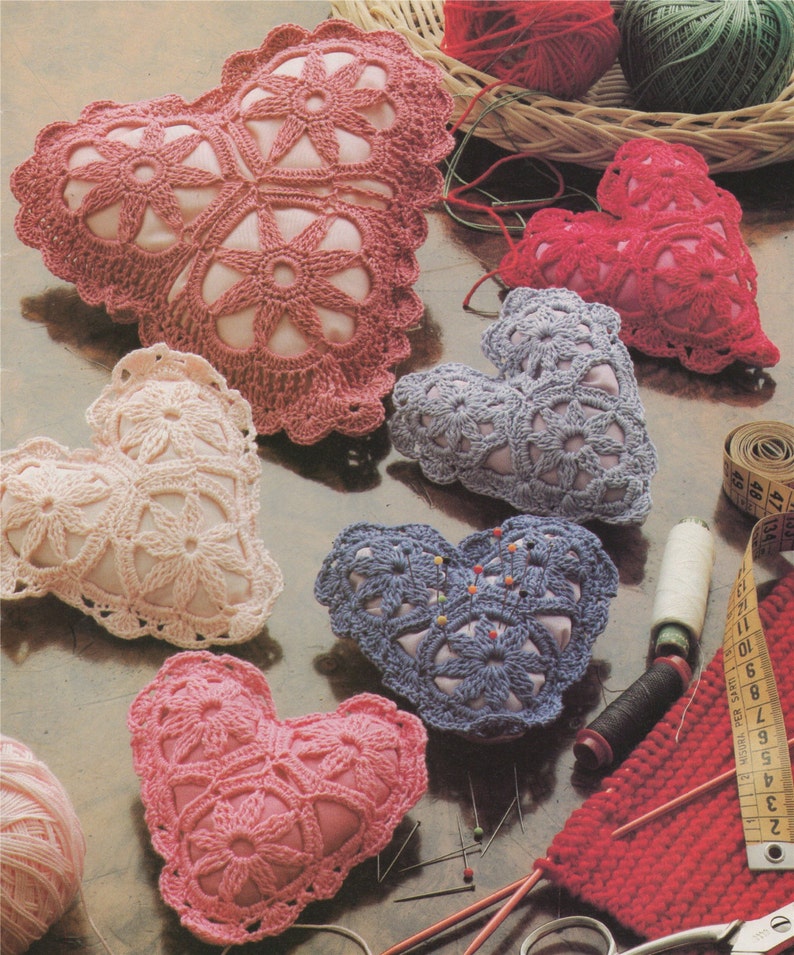 Heart Cushion Crochet Pattern PDF : Hearts, Doily, Embellishments, Engagement and Wedding Ring Cushion . Hearts Pin Cushion . Valentines Day image 1