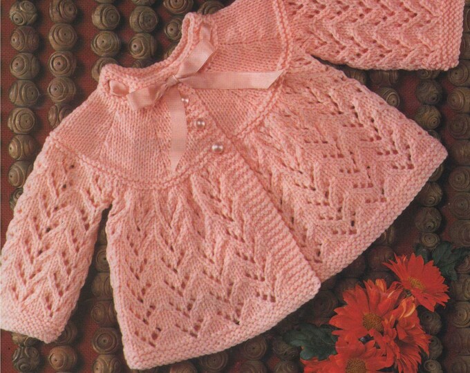 Babies Matinee Coat Knitting Pattern PDF Baby Boys or Girls 17, 18 and 19 inch chest, Baby Jacket, Vintage Knitting Patterns for Baby