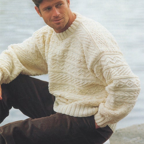 Mens and Boys Aran Sweater Knitting Pattern PDF 26 28 30 - Etsy UK