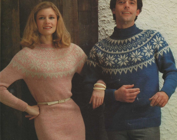 Womens Fair Isle Dress and Mens Fair Isle Sweater Knitting Pattern PDF Ladies and Mens 32 -34, 34 - 36, 36 - 38, 38 - 40, 40 - 42 inch chest