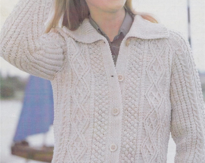 Womens Aran Cardigan Knitting Pattern PDF Ladies 32, 34, 36, 38, 40 and 42 inch bust, Aran Jacket, Vintage Aran Knitting Patterns for Women