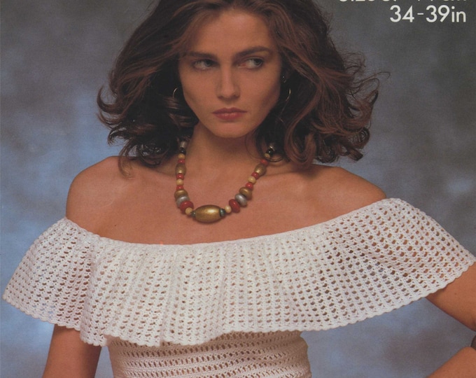 Womens Gypsy Blouse Top Crochet Pattern PDF Ladies 34 - 39 inch chest, Off the Shoulder, Summer Season, Vintage Crochet Patterns for Women