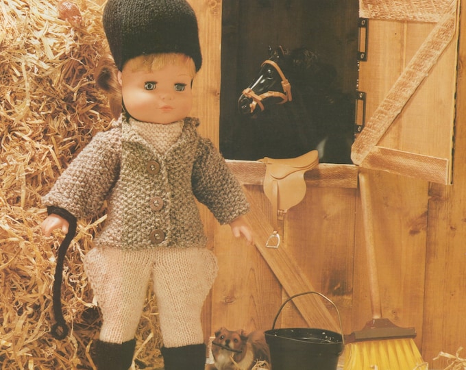 Dolls Clothes Knitting Pattern PDF for 16, 20 and 24 inch Doll, Horse Rider Riding Outfit, Vintage Knitting Patterns for Dolls