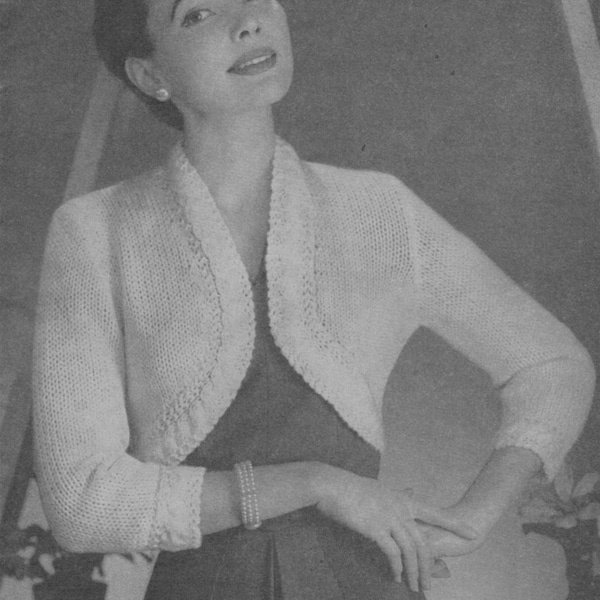 Womens Bolero Knitting Pattern PDF with Cable Trim Detail, Ladies 34 - 36 inch bust, Cardigan, Vintage Knitting Patterns for Women, Download