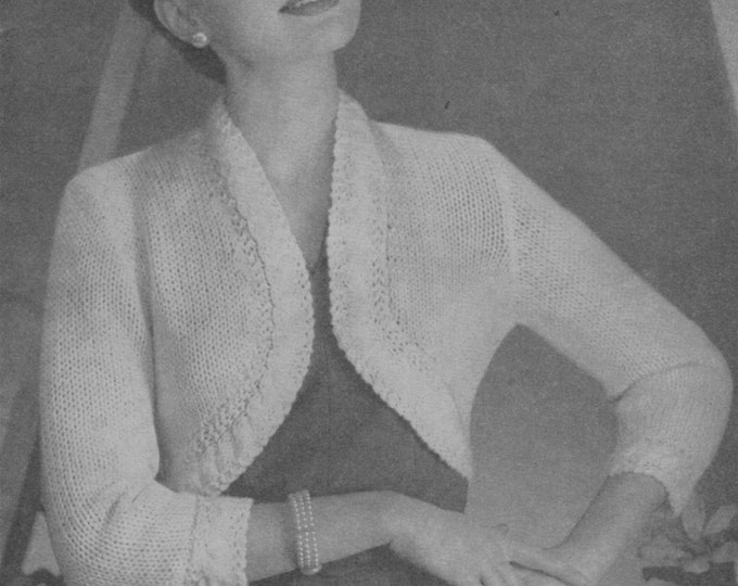 Womens Bolero Knitting Pattern PDF with Cable Trim Detail, Ladies 34 - 36 inch bust, Cardigan, Vintage Knitting Patterns for Women, Download