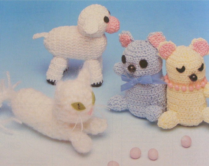 Soft Toys Crochet Pattern PDF Small Cat, Sheep and Bear Cubs, Small Animals, Cat Toys, Vintage Toy Crochet Patterns, e-pattern Download