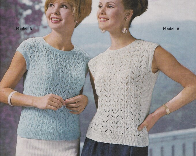 Womens Lacy Sweater Top Knitting Pattern PDF Ladies 34, 36, 38 and 40 inch bust, Sleeveless Top, Jumper, Vintage Knitting Patterns for Women
