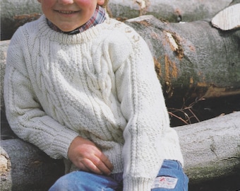 Shoulder Buttoned Aran Sweater Knitting Pattern PDF Childrens & Toddlers Boys or Girls 22, 24, 26, 28 and 30 inch chest, e-pattern Download