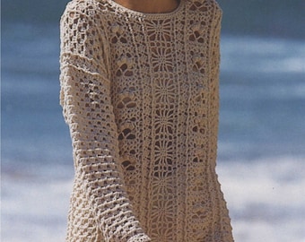 Womens Crochet Tunic Sweater Pattern – Cotton DK, Four Sizes (PDF Pattern)