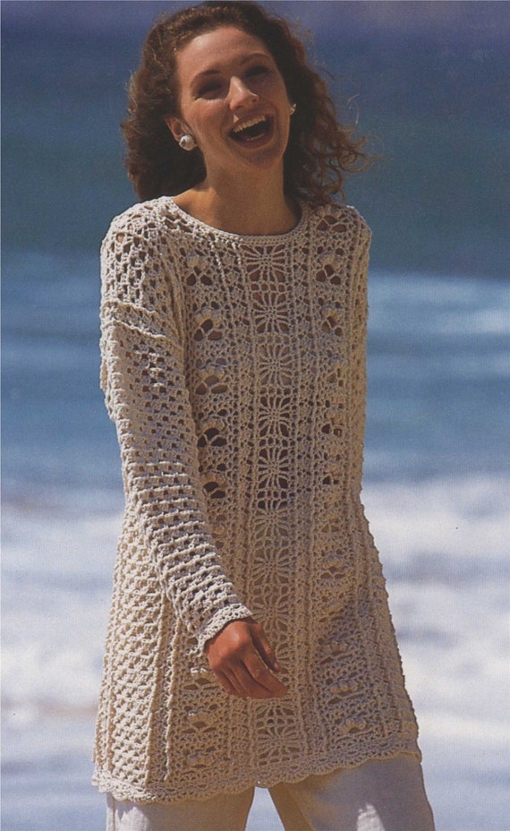 Womens Tunic Sweater Crochet Pattern PDF Ladies 30 32, 34 36, 38