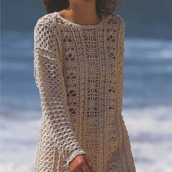 Womens Tunic Sweater Crochet Pattern PDF Ladies 30 - 32, 34  - 36, 38 - 40 and 42 - 44 inch chest, Long Jumper, Crochet Patterns for Women