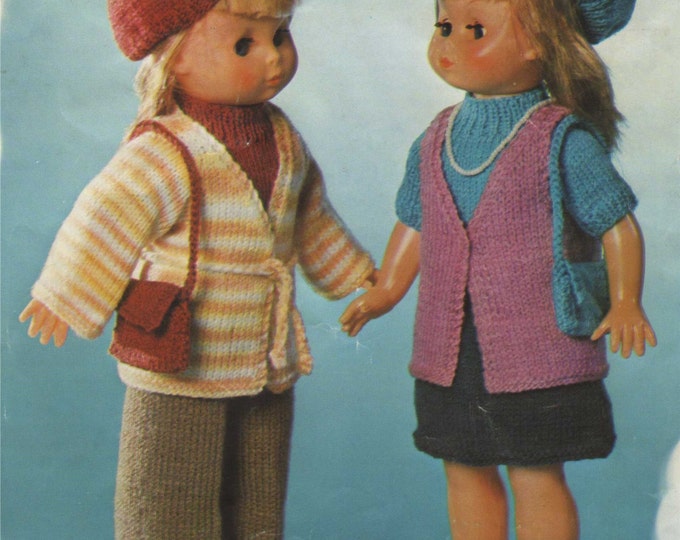 Dolls Clothes Knitting Pattern PDF for 18 inch Doll, American Girl, Walker Dolls, Dolls Outfit Pattern, Vintage Knitting Pattern for Dolls