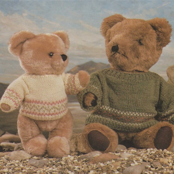 Teddy Bear Clothes Knitting Pattern PDF Fair Isle Sweater for 14 - 16 and 18 - 21 inch Teddy Bears, Vintage Knitting Patterns for Teddy Bear