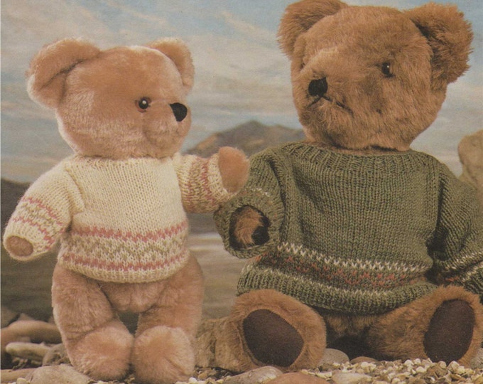 Teddy Bear Clothes Knitting Pattern PDF Fair Isle Sweater for 14 - 16 and 18 - 21 inch Teddy Bears, Vintage Knitting Patterns for Teddy Bear