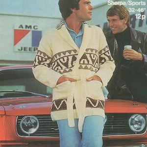 Mens Cardigan Starsky and Hutch Style Knitting Pattern 32 - 34, 36 - 38, 40 - 42 and 44 - 46 inch chest, Belted Jacket, Digital Download