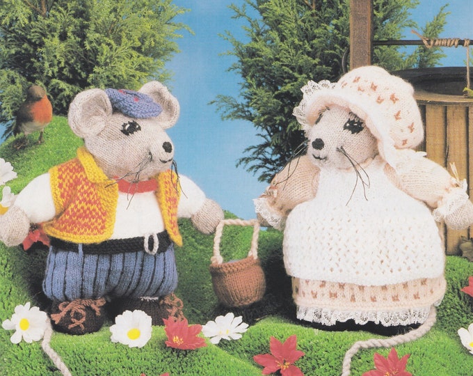 Jack and Jill Mice Toy Knitting Pattern PDF, Mouse Soft Toy, DK 8 ply Yarn, Knitted Toys, Vintage Toy Knit Patterns, Digital Download